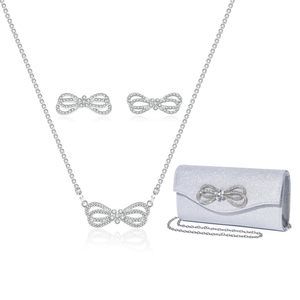 Detara Elegant Rhinestone Bow Event Bundle - Crystal Bow Clutch & Jewelry Set